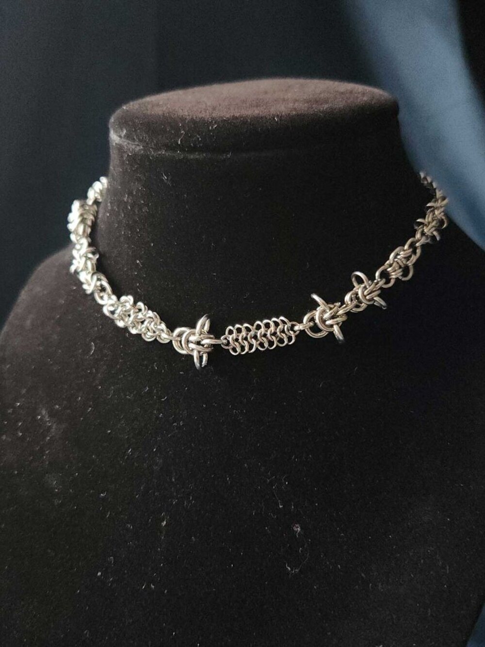 Asymmetrical silver chain choker necklace
